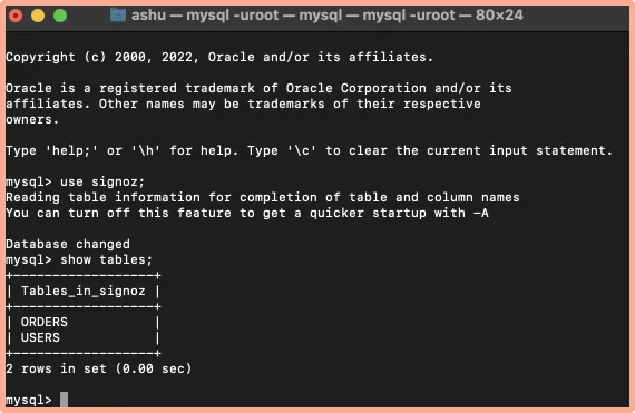 Checking creation of tables